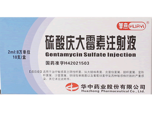 硫酸庆大霉素注射液招商代理 2ml:8万单位*10支 华中药业