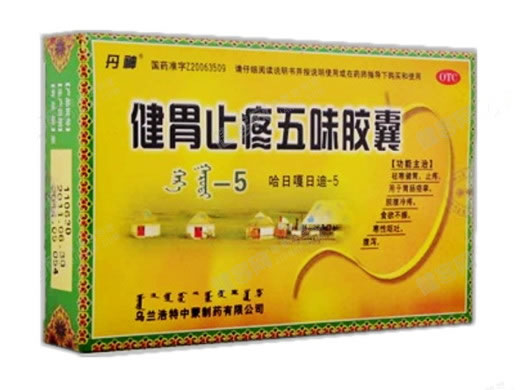 健胃止疼五味胶囊(哈日嘎日迪-5)招商代理 :健胃止疼五味胶囊(哈日嘎日迪-5) 0.5g*24粒 乌兰浩特中蒙制药