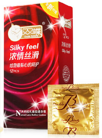 双蝶天然胶乳橡胶避孕套招商代理 silky feel 浓情丝滑 12只 青岛双蝶