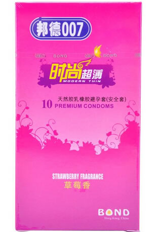 邦德007天然胶乳橡胶避孕套招商代理 时尚超薄草莓香 10只