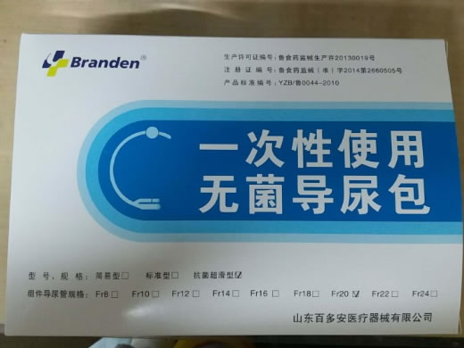Branden一次性使用无菌导尿包招商代理 Fr20